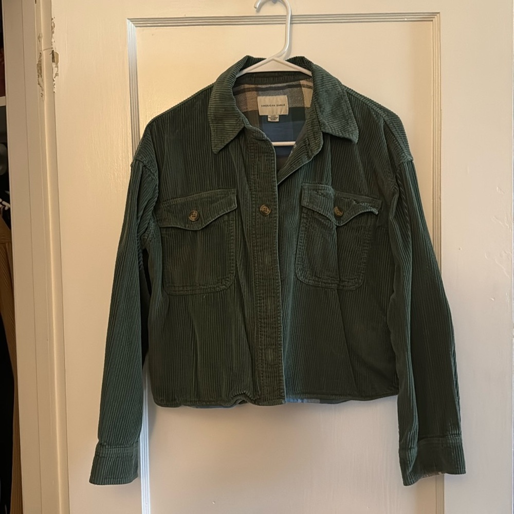 Green Cropped Corduroy Flannel